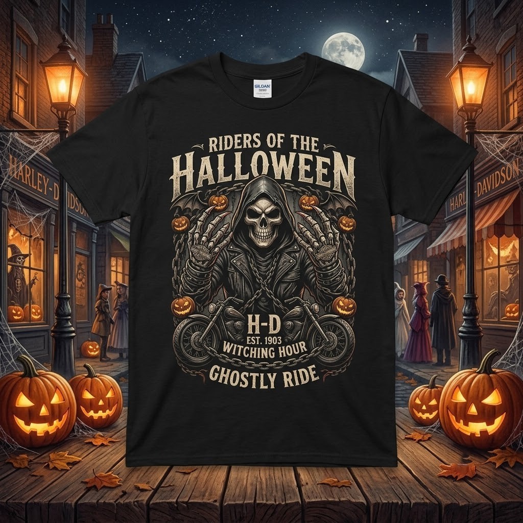 Funny Halloween Harley Motorcycle #11, iconic character Unisex T-Shirt S-5XL