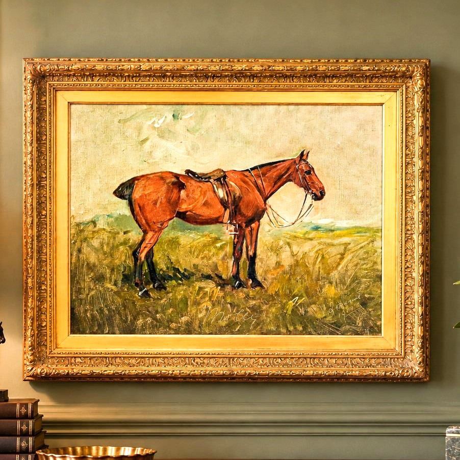 Wonderful Antique English Country Oil Painting Horse Signed Equestrian Portrait 