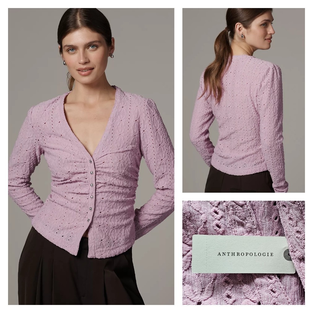 Anthropologie Maeve Textured Eyelet Top Lilac Size Large NWT $88
