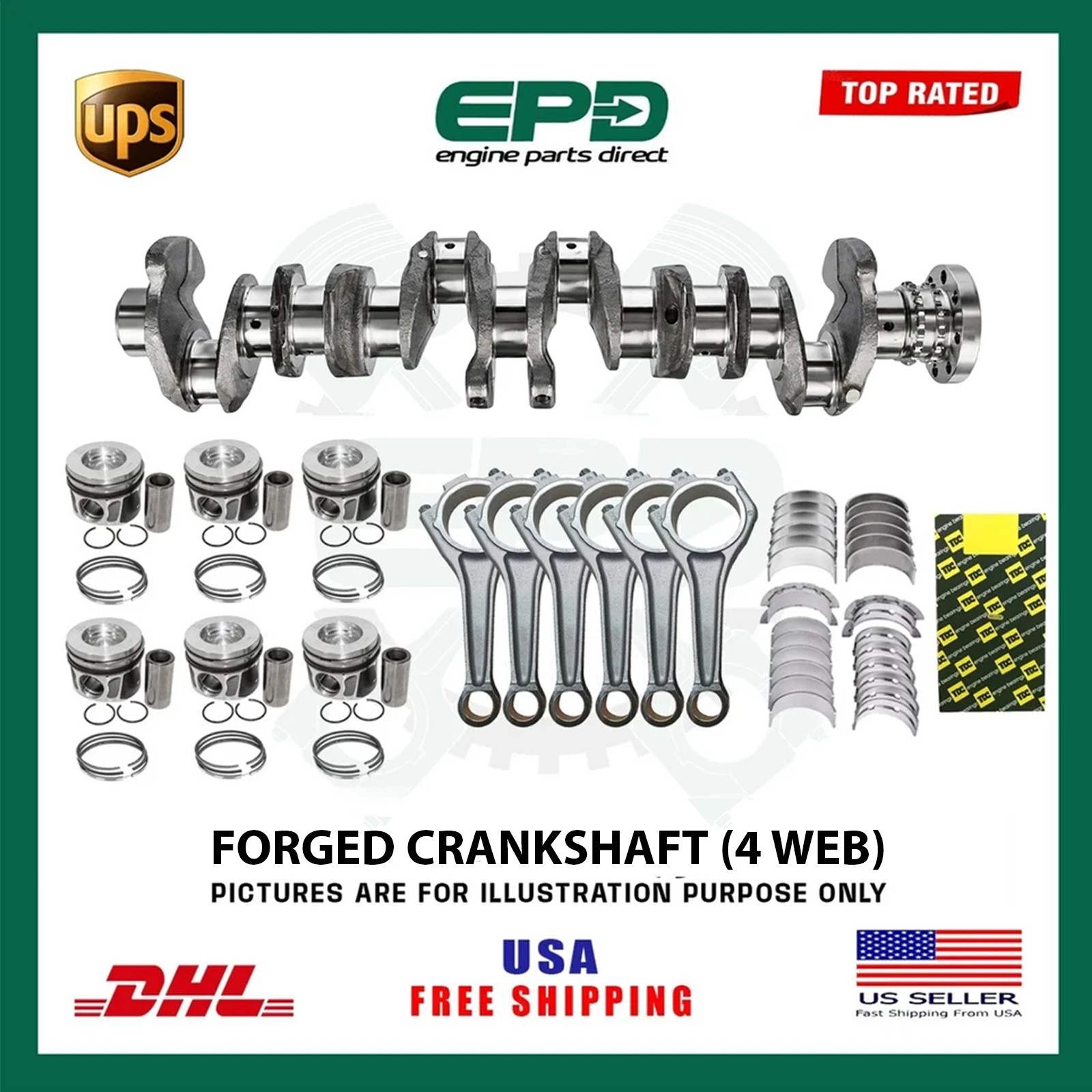 N57 330D 530D 730D 3.0L 4 Web Forged Crankshaft + Engine Rebuild Kit BMW N57D30