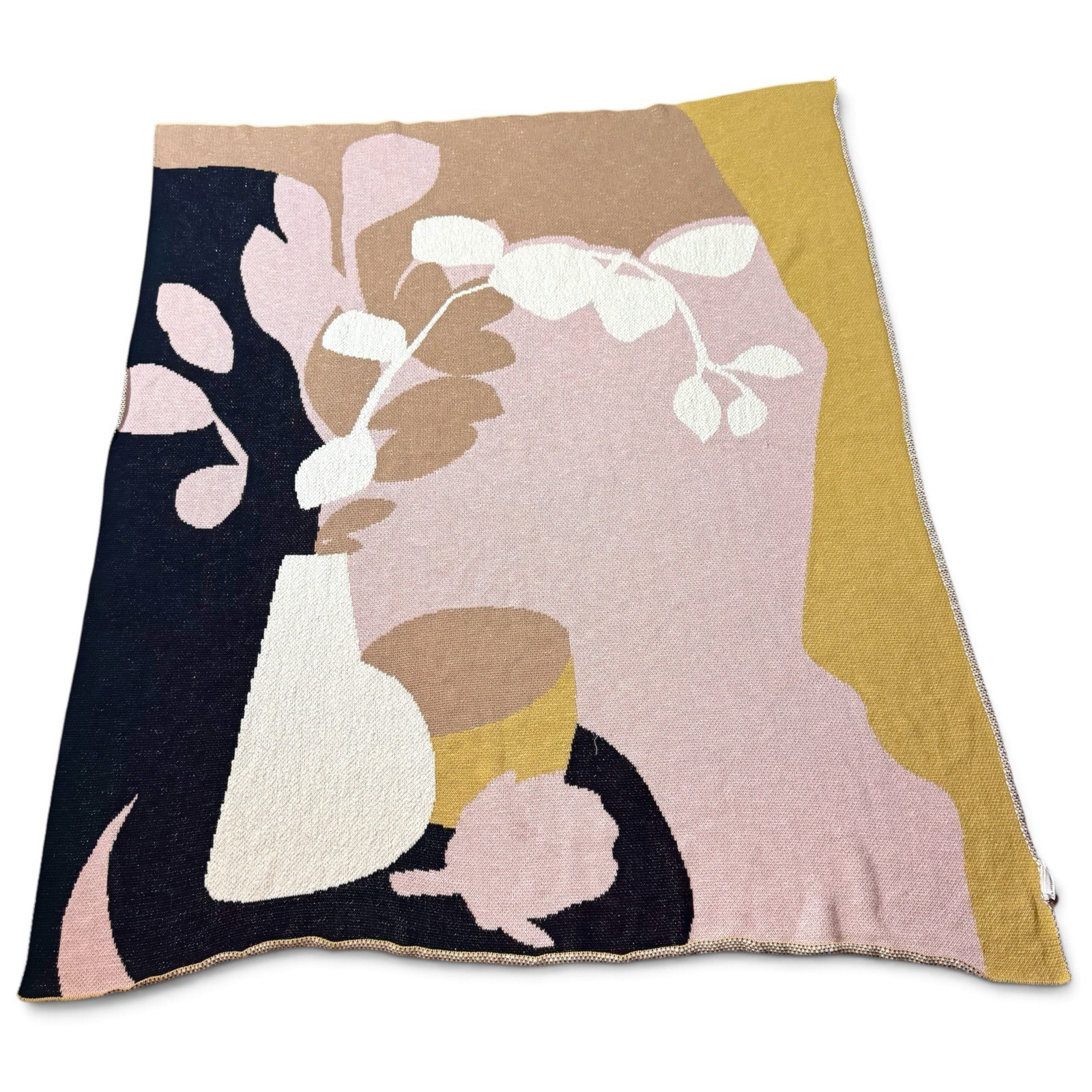 Anthropologie Vanessa Cotton Throw Blanket 50x60 Floral Motif Abstract Art Deco