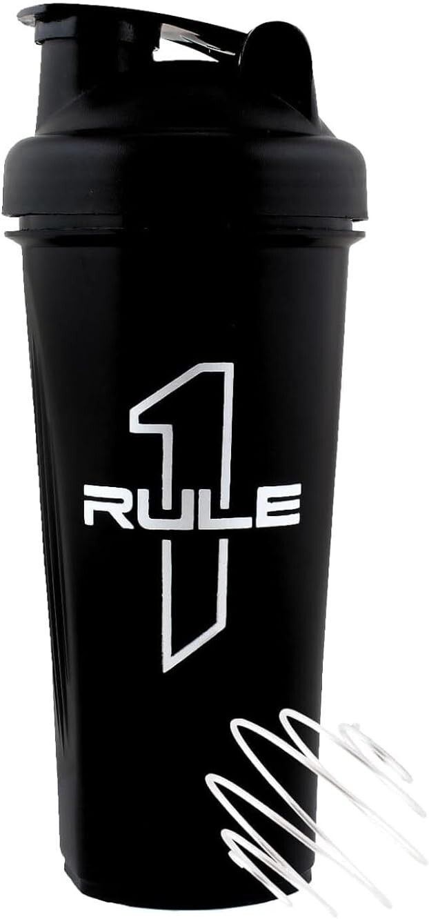 Rule 1 (R1) Proteins - Premium Leakproof Shaker Bottle - Black, 25oz (700ml)