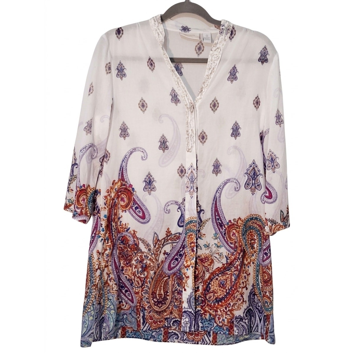 🌟 Chico\'s Paisley Beaded V-Neck Tunic Blouse 🌟