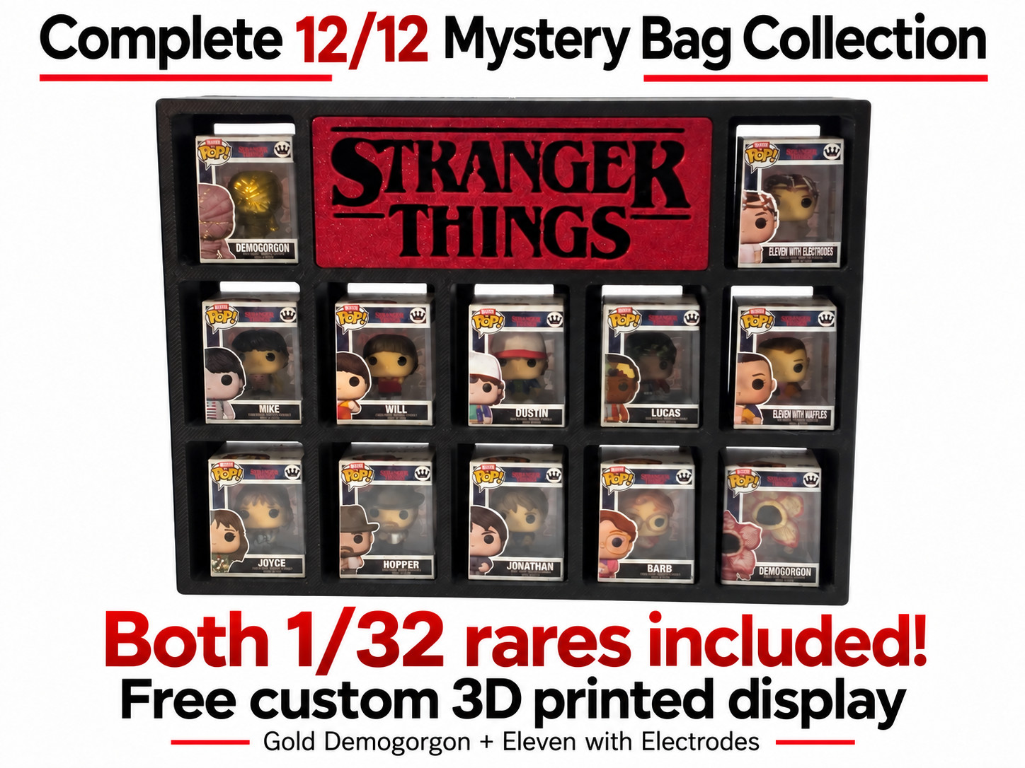 Bitty Funko Pop Stranger Things 12 Pc Mystery Bag Set W GOLD Demogorgon &Display