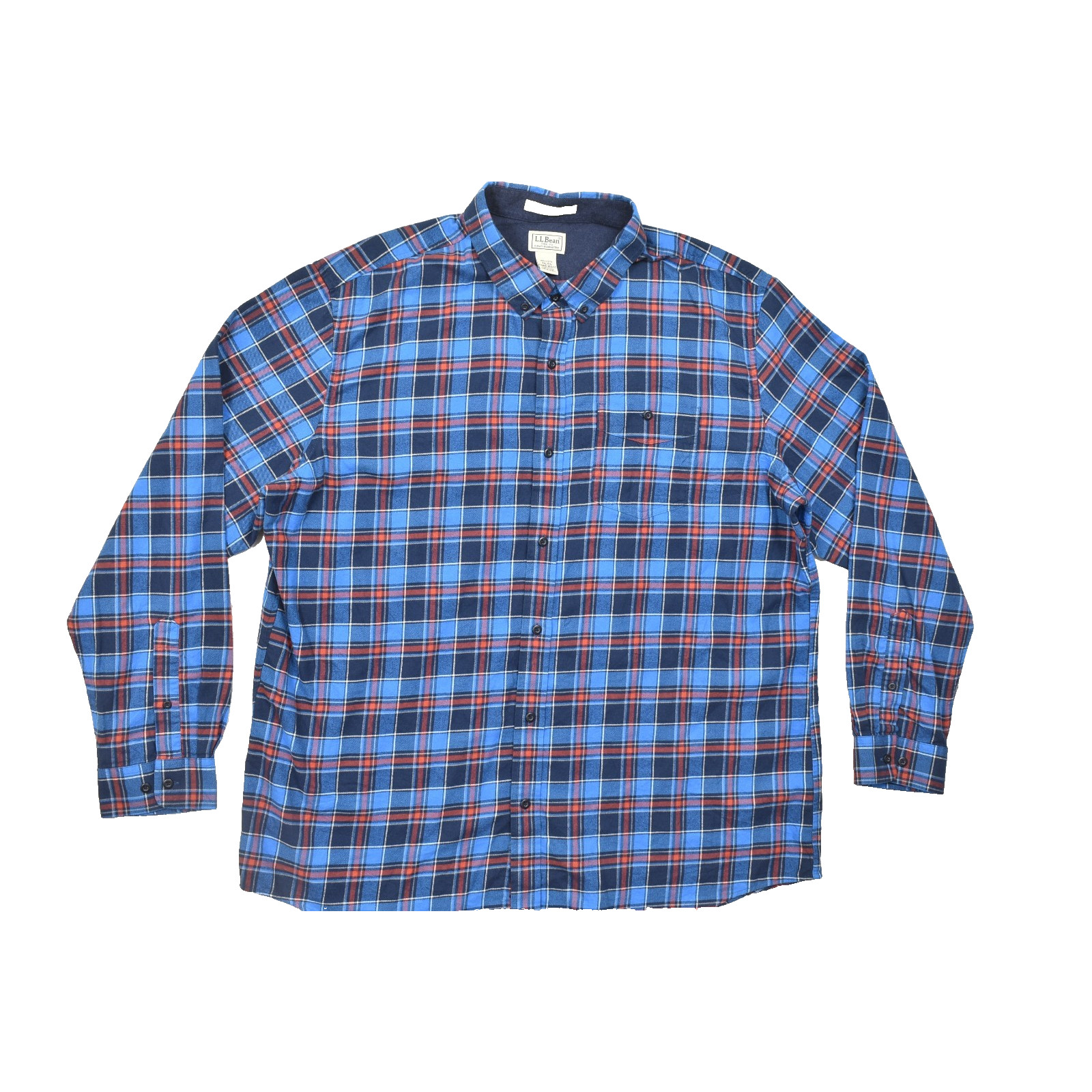 L.L. Bean Slightly Fitted Flannel Shirt Mens XXL Regular Blue Plaid 100% Cotton