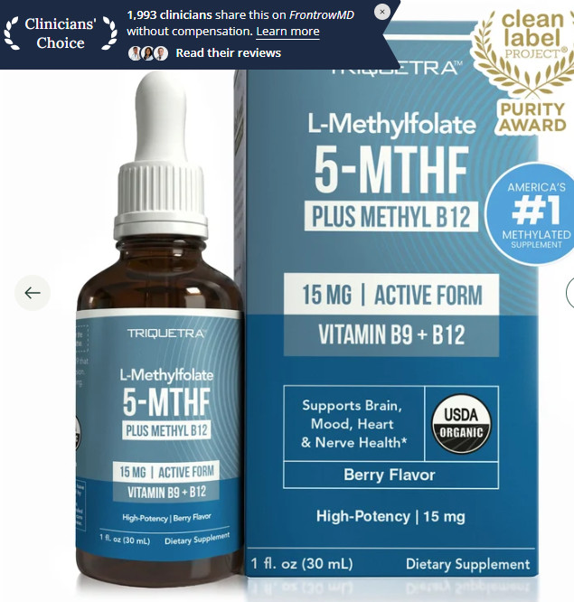 Triquetra L-Methylfolate 5-MTHF + Methyl B12 Drops 15mg Berry 1 fl oz Exp 03/28