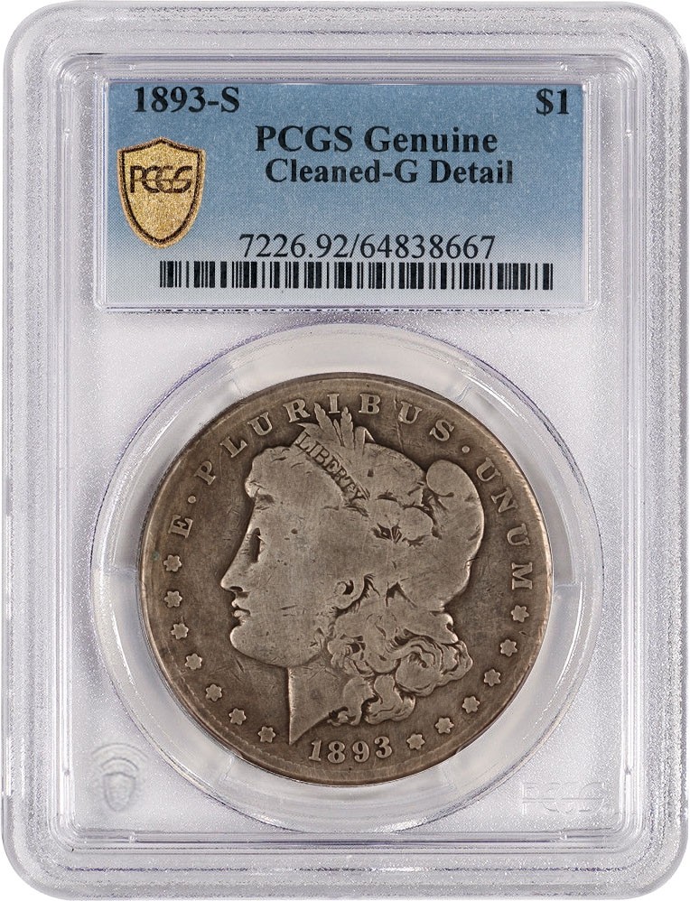 1893 S $1 Morgan Silver Dollar PCGS Gold Shield G Detail Cleaned Key Date Coin 1893 S $1 Morgan Silver Dollar PCGS Gold Shield G Detail Cleaned Key Date Coin