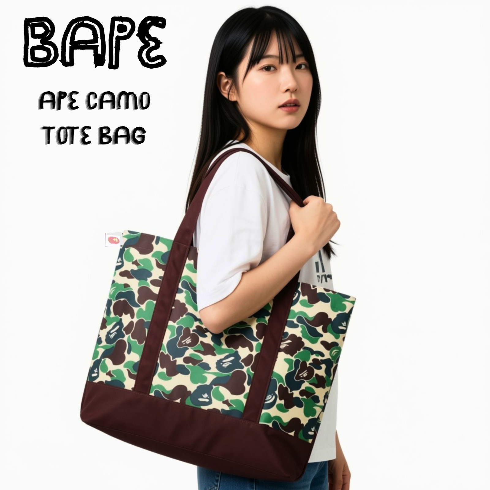 BAPE A Bathing Ape ABC Camo Tote Bag Japan Mook Mag Large Ape Logo Shoulder Bag