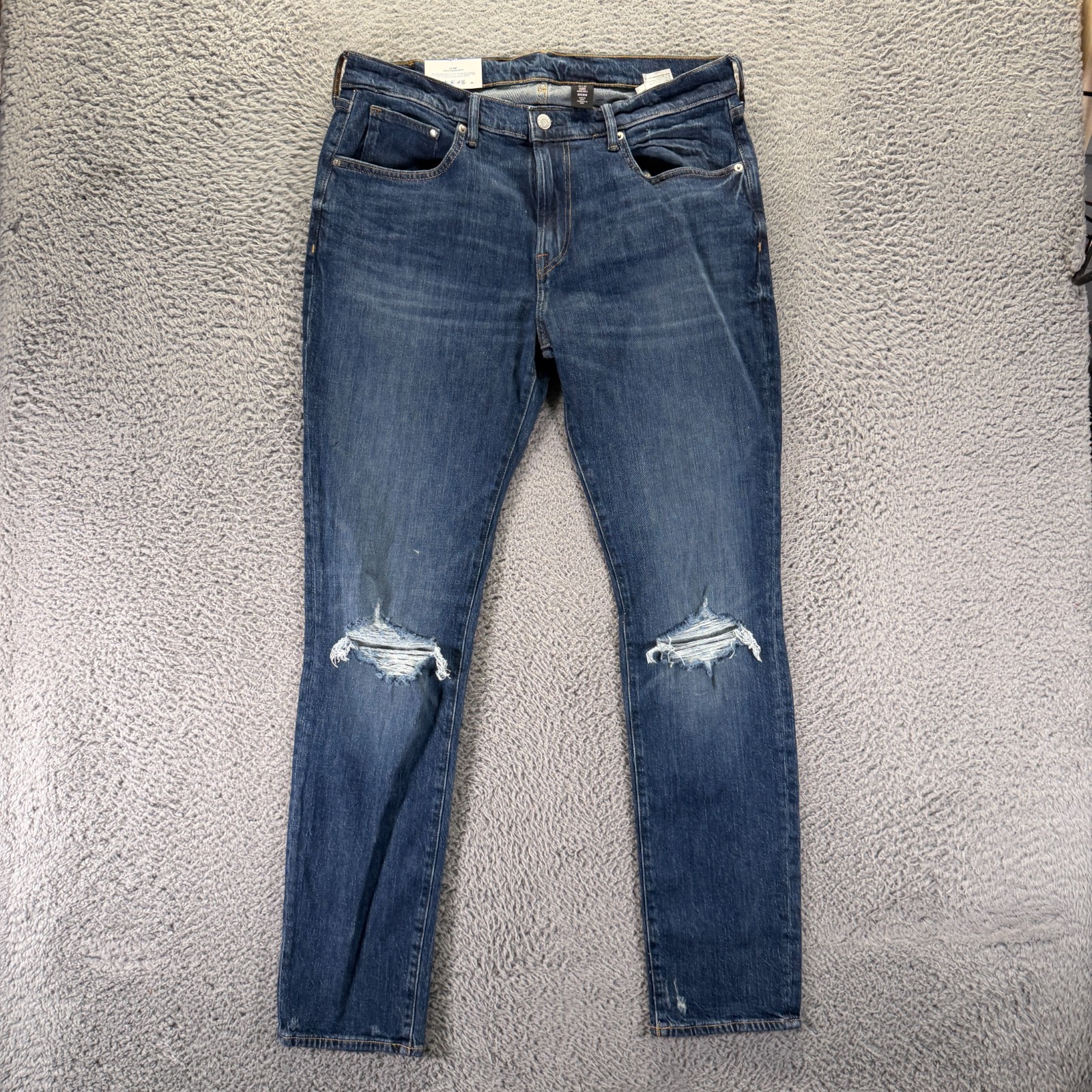 H&M &Denim Jeans Men\'s 36x32 Blue Cotton Skinny Leg Faded Distressed Stretch