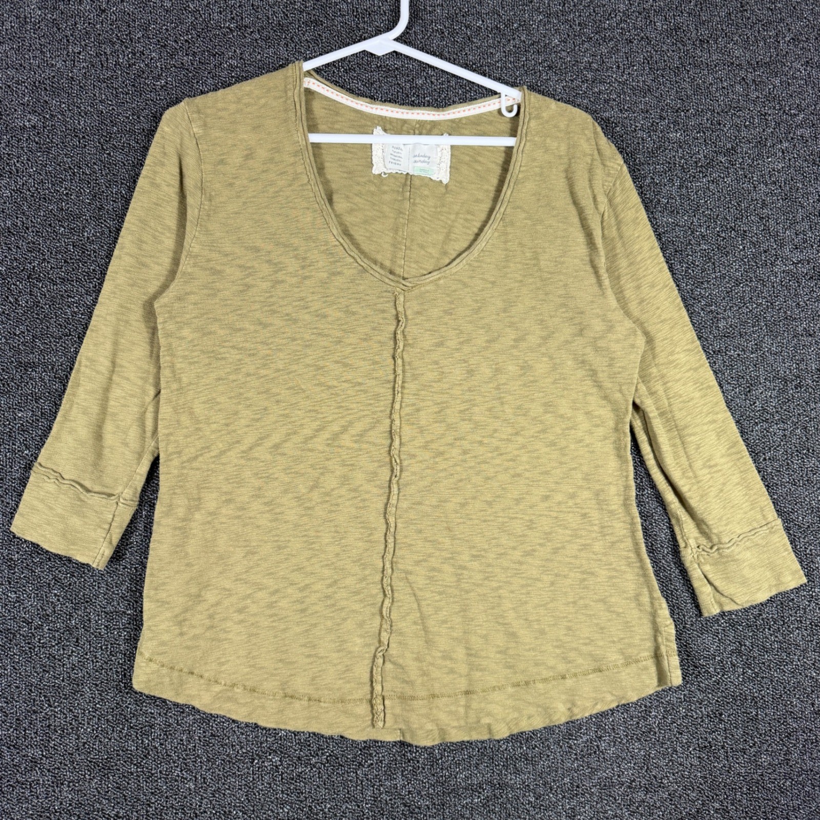 Saturday Sunday Anthropologie Womens Small Olive Green Slub Knit V-Neck Top