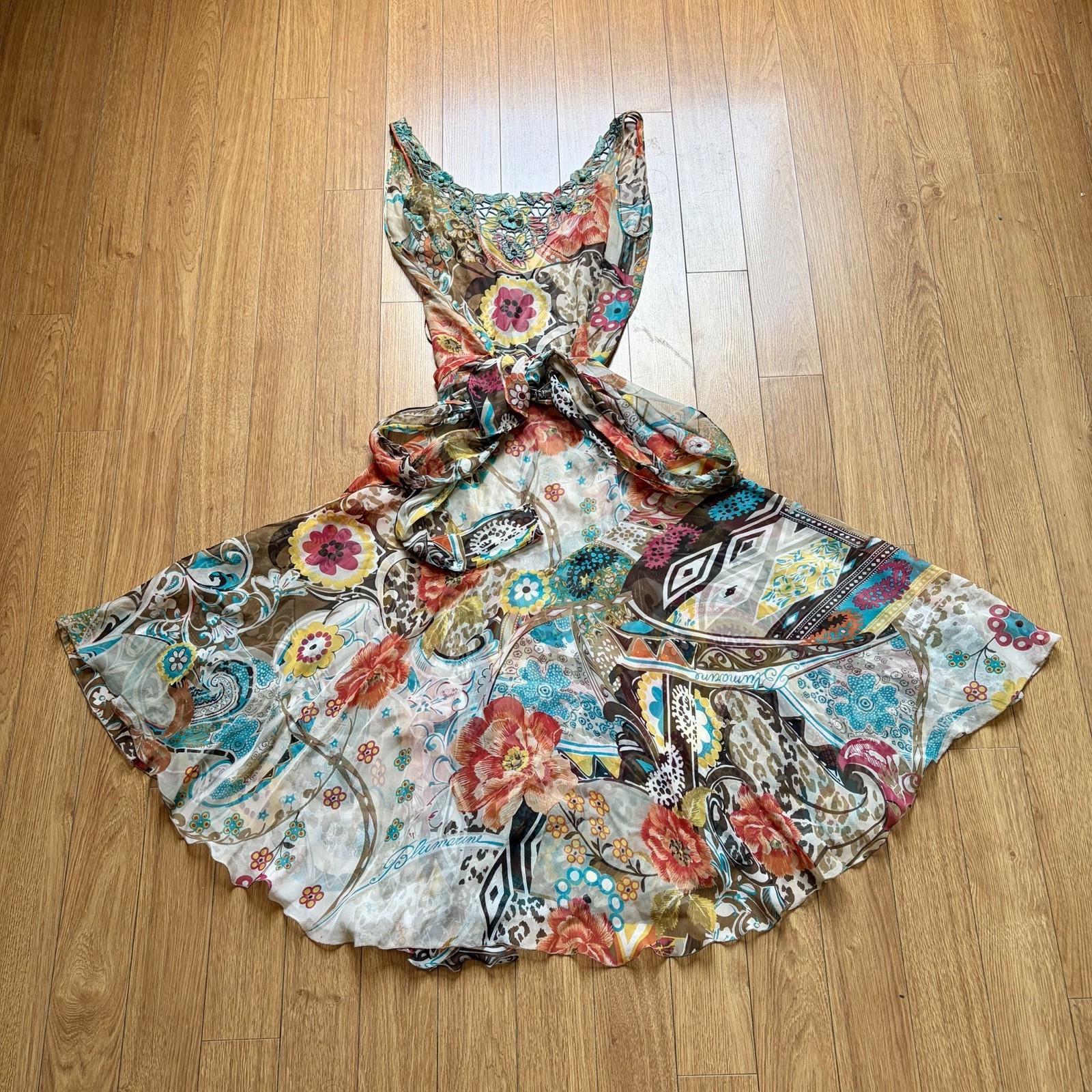 Vintage Y2k Rare Ss2005 Blumarine Floral Silk Dress Archive
