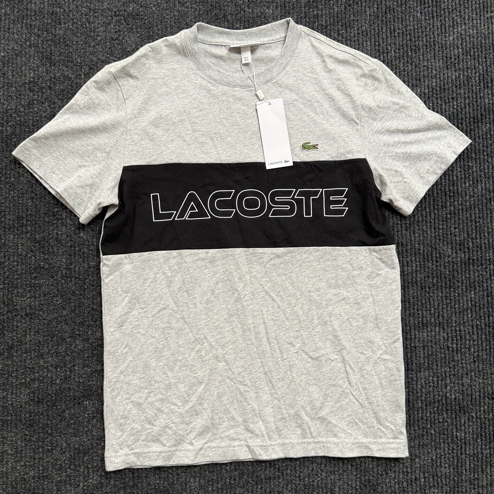 NWT Lacoste Mens Colorblock Big Logo T-Shirt Gray Black Size Small FR 3 TH1712