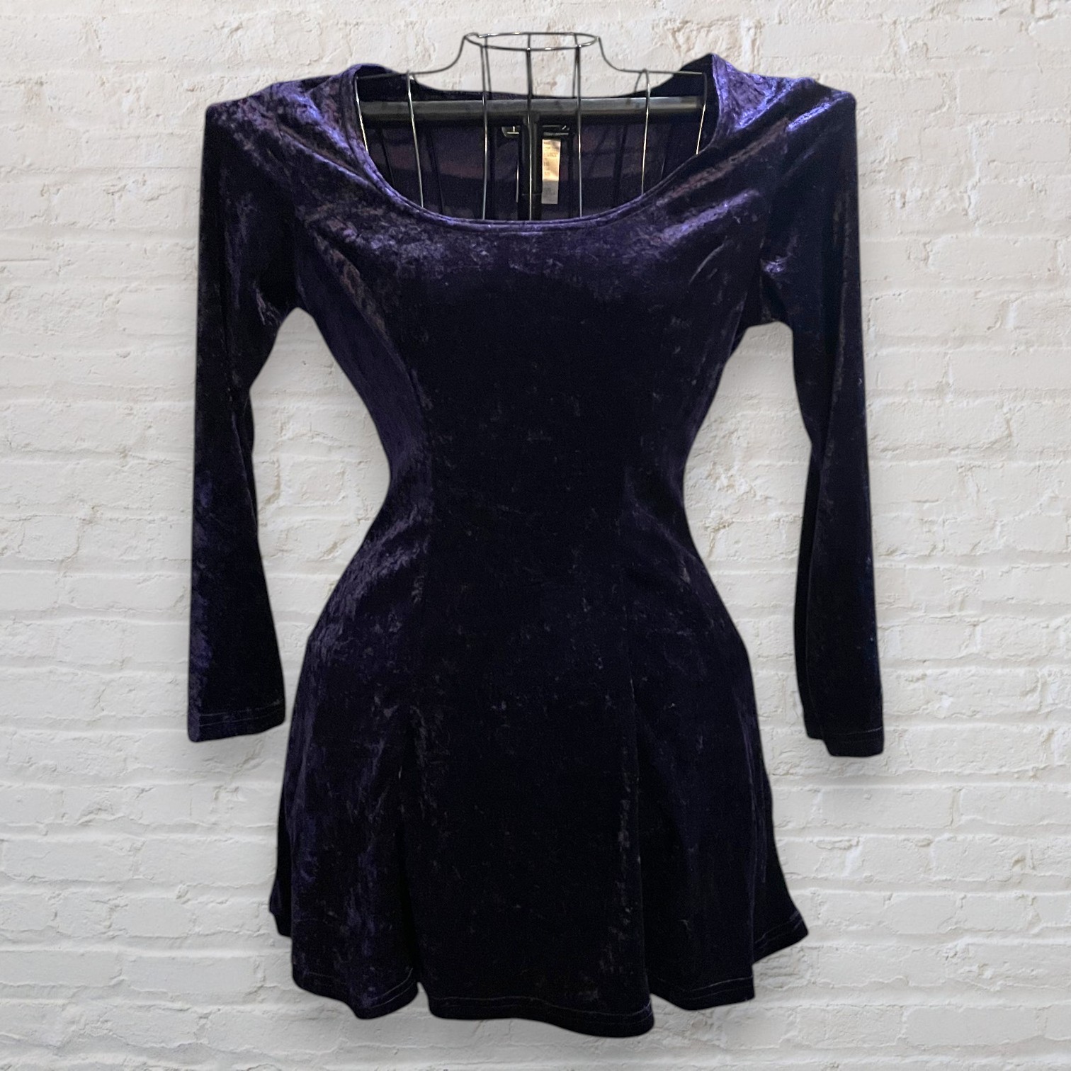 VTG All That Jazz 90s Dress M Purple Crushed Velvet Scoop Neck Goth Skater Mini