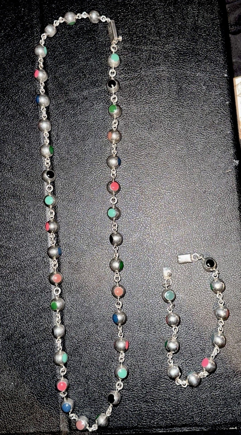 Vintage Taxco Mexico sterling silver Necklace & Bracelet Set. 99.3grams Total