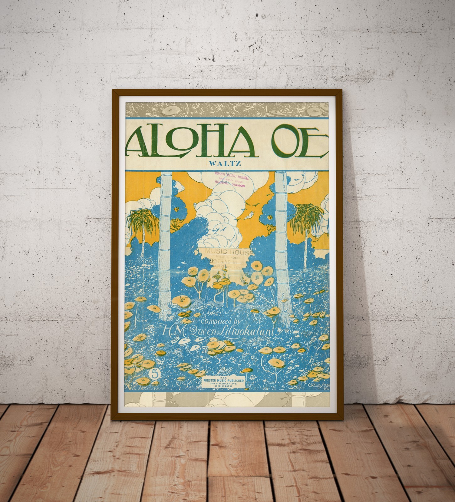 Aloha Oe Vintage Hawaiian Poster Queen Liliuokalani Sheet Music Art Print