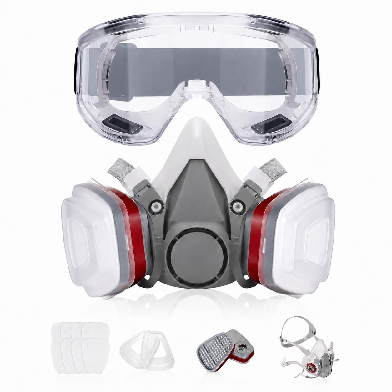 LAUCO Premium Respirator Kit - Reusable Half Face Cover Set with Safety Glasses