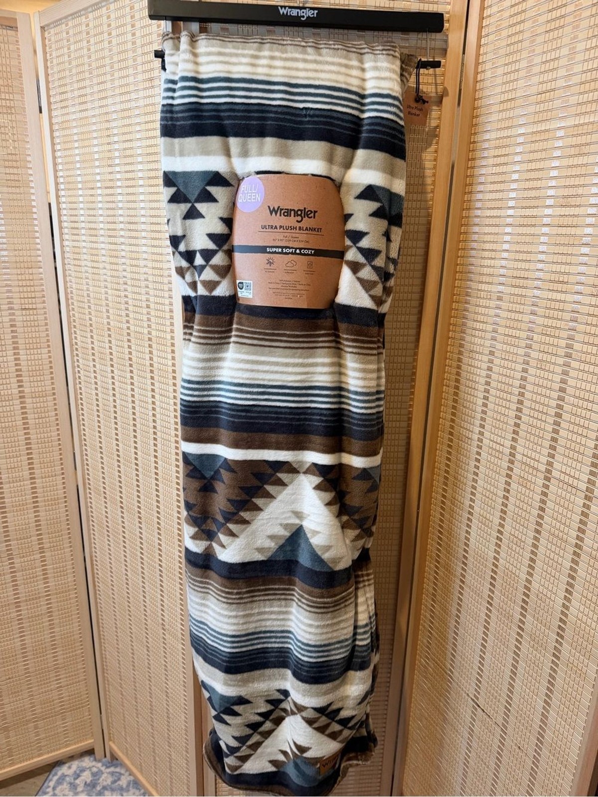 Wrangler Southwestern Geometric Plush Throw in Brown, Cream & Black Wrangler Southwestern Geometric Plush Throw in Brown, Cream & Black