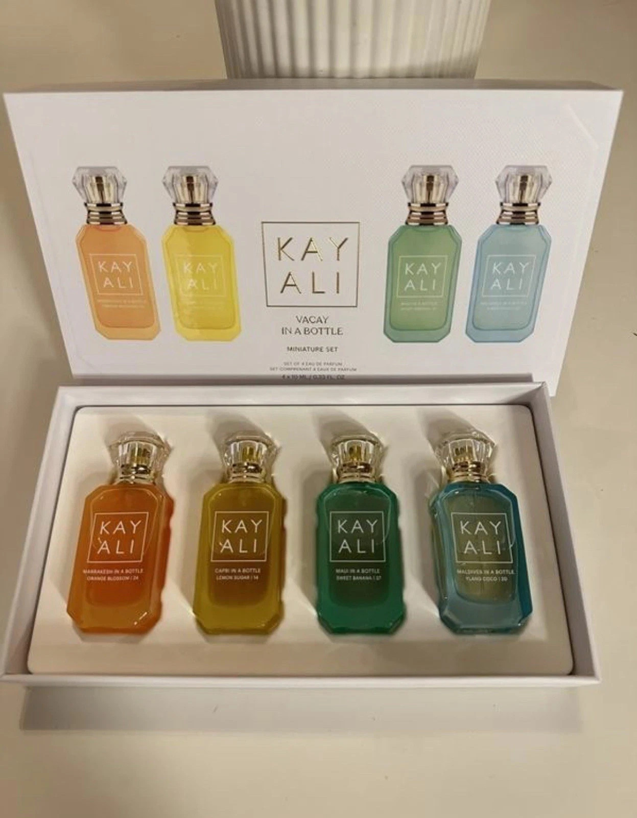 New Boxed KAYALI Vacay In A Bottle EDP Perfume Spray Travel Set 4 x 10ml/0.33oz New Boxed KAYALI Vacay In A Bottle EDP Perfume Spray Travel Set 4 x 10ml/0.33oz