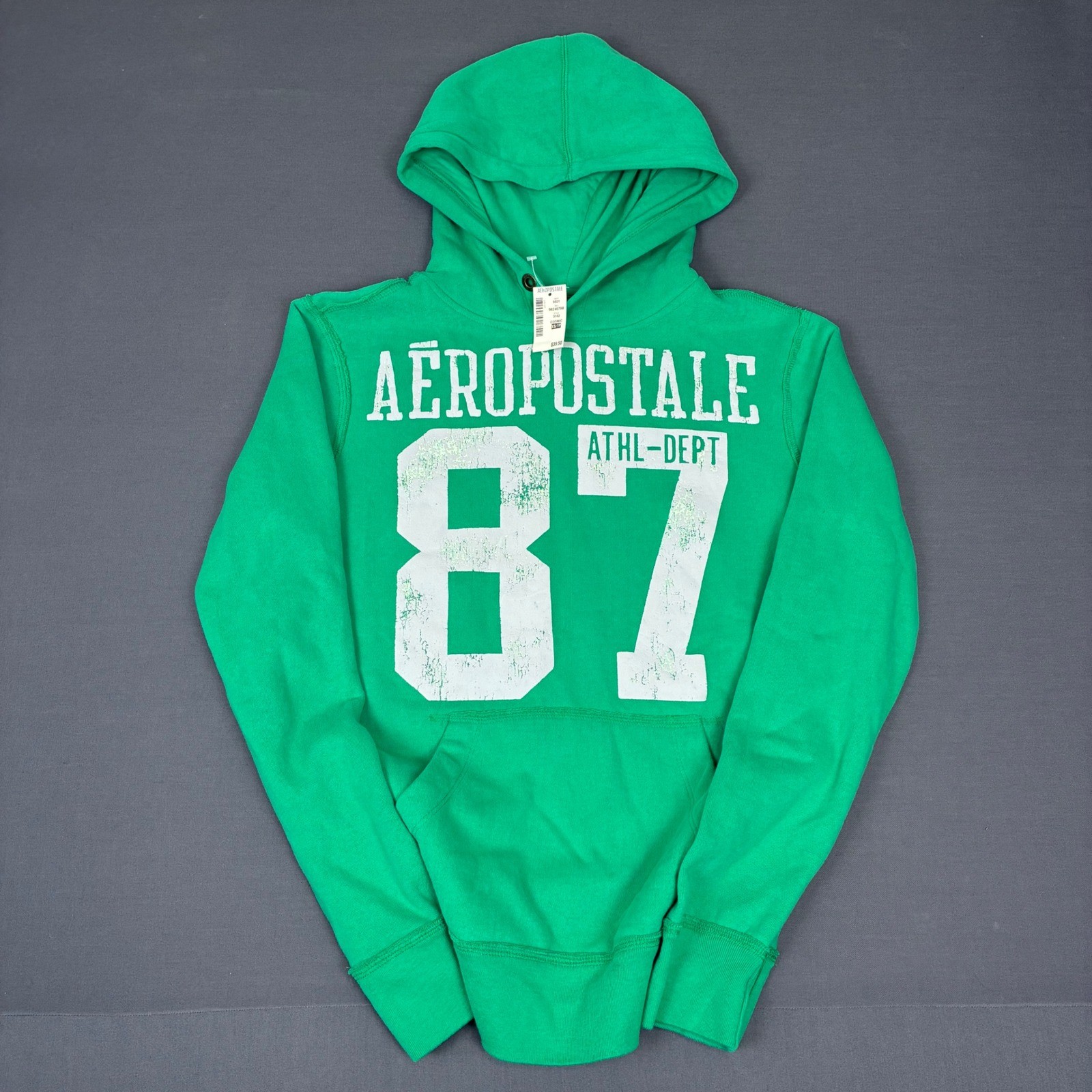 Y2K Aeropostale 87 Green Graphic Pullover Hoodie Men\'s Size XS NWT