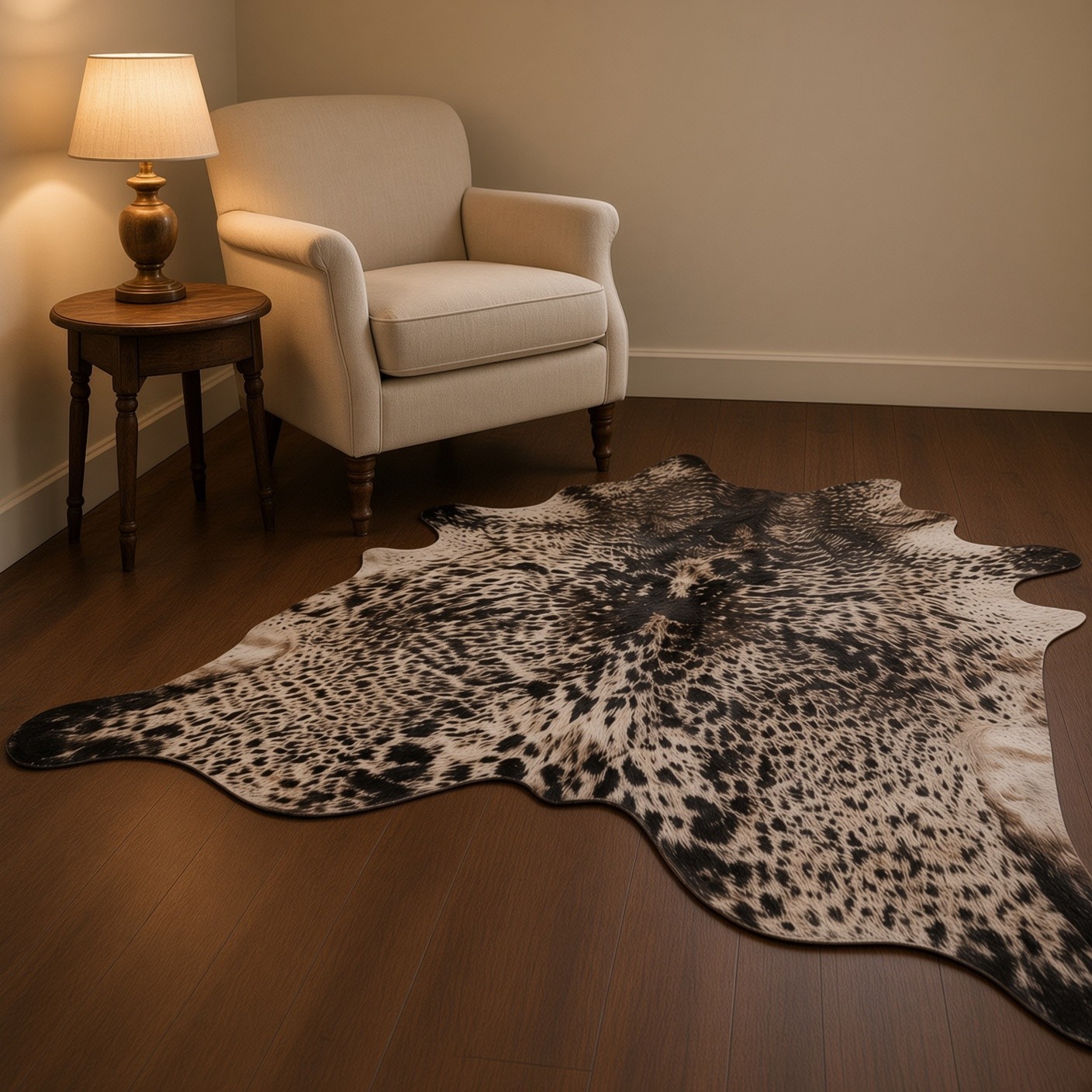Speckled Brindle Cowhide Rug Hair On Authentic Leather Large Hide Approx 7x8 ft