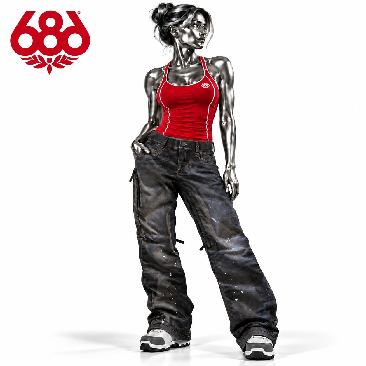 686 Reserved Deconstructed Denim Snowboard Pants Womens S infiDRY 15K Shell