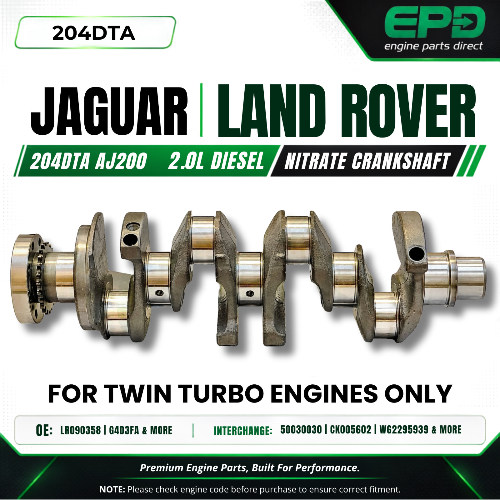 LAND ROVER JAGUAR NITRATE CRANKSHAFT 204DTA AJ200 TWIN TURBO 2.0L DIESEL ENGINE