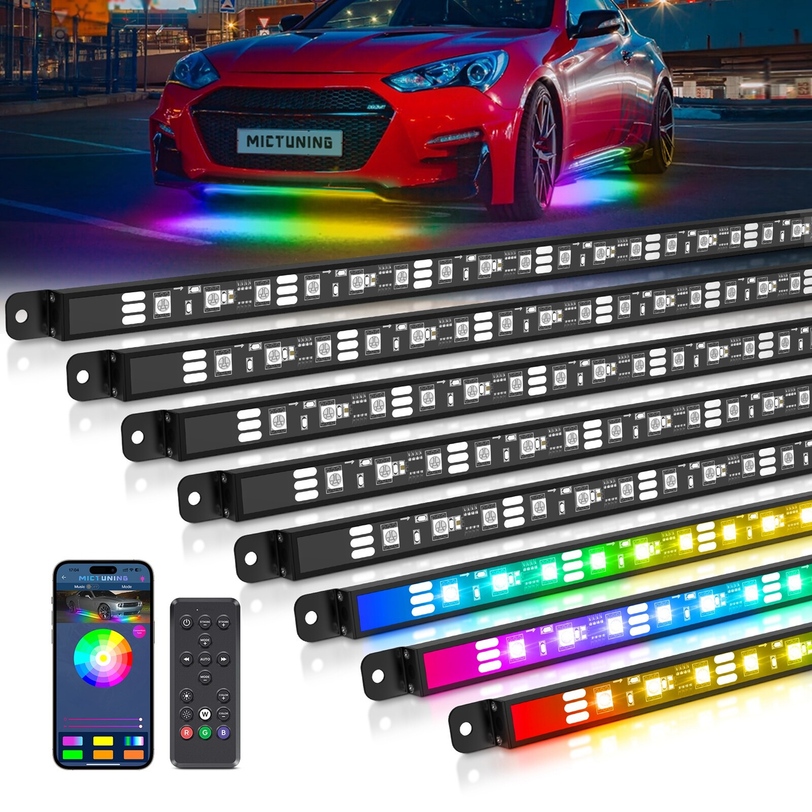 MICTUNING 8PCS Aluminum RGB Underglow LED Light Bar, Underbody Light Strip Kit MICTUNING 8PCS Aluminum RGB Underglow LED Light Bar, Underbody Light Strip Kit