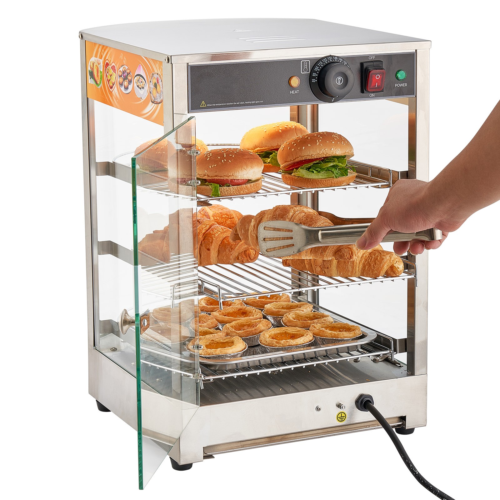 Uimoso 3-Tier Commercial Food Warmer Display Cabinet with LED Light, 60L