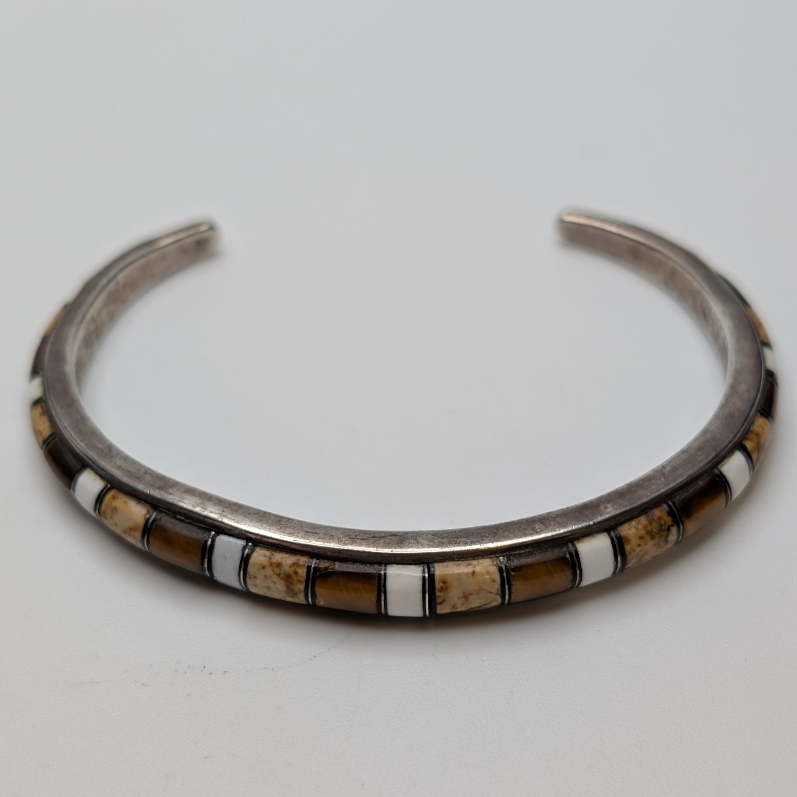 Vintage Southwestern Sterling Channel Inlay Cuff Bracelet 6.5\