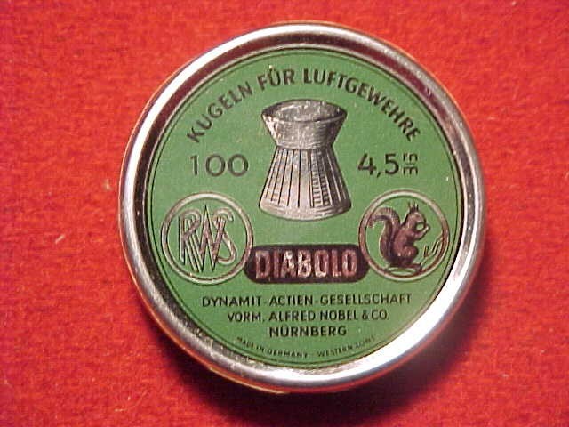 VINTAGE EARLY 50\'s GERMAN~ RWS DIABOLO .177 CALIBER PELLETS GREEN TIN ~ NOS FULL