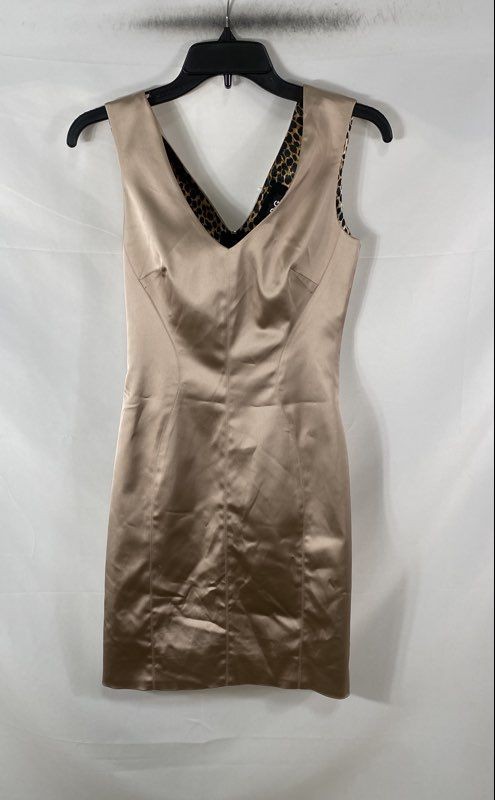 Vintage Y2K D&G Women\'s Champagne Satin Leopard Sheath Dress Size S