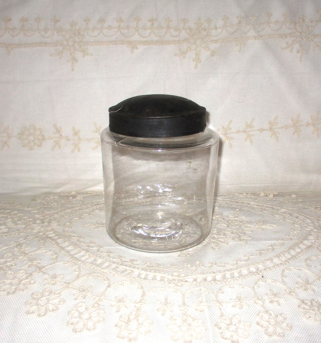 Early Blown Primitive 19th Century Pantry Jar W/ Tin Cover Pontil