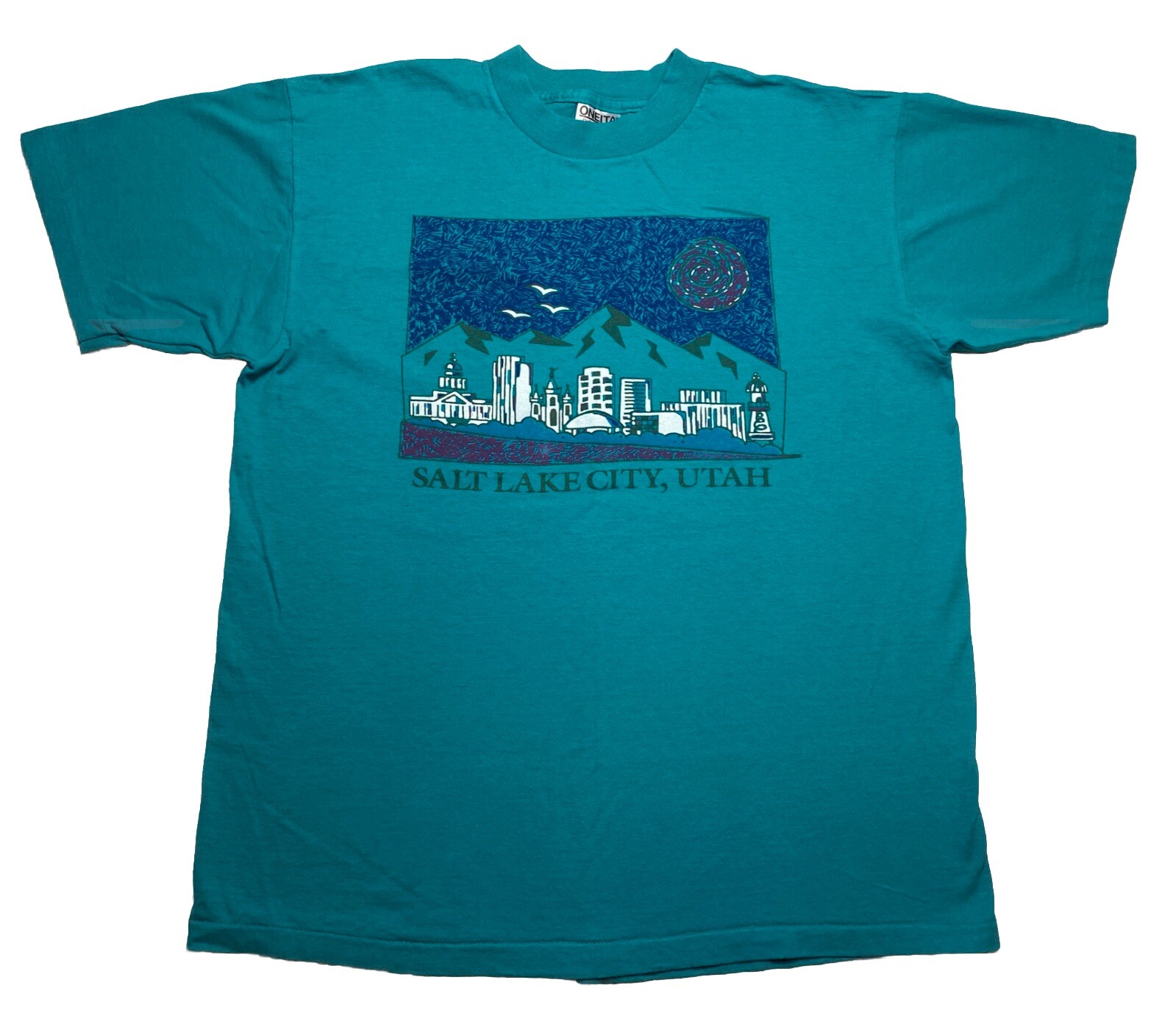Vintage Salt Lake City Utah T-Shirt Adult Large Teal Single Stitch USA