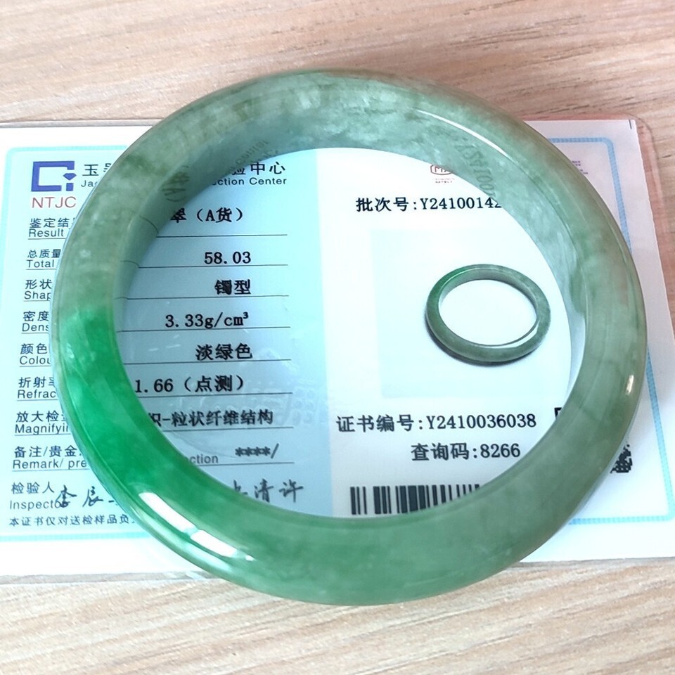 Certified Grade A Green 58-59mm Natural Burma Jade jadeite Bangle Bracelet