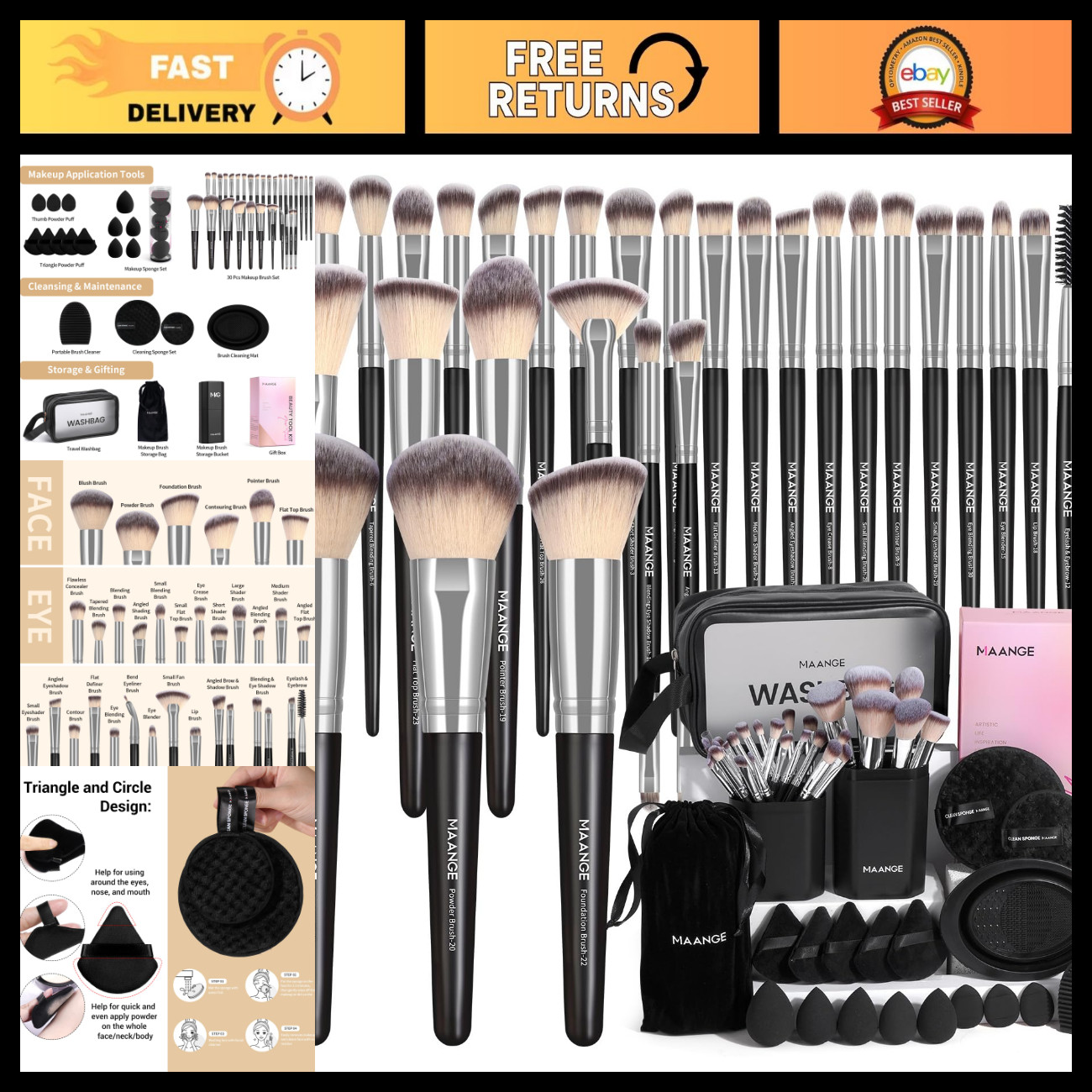 51 PCS Professional Makeup Brush Set - Foundation, Powder, Eyeshadow, Blush Kit