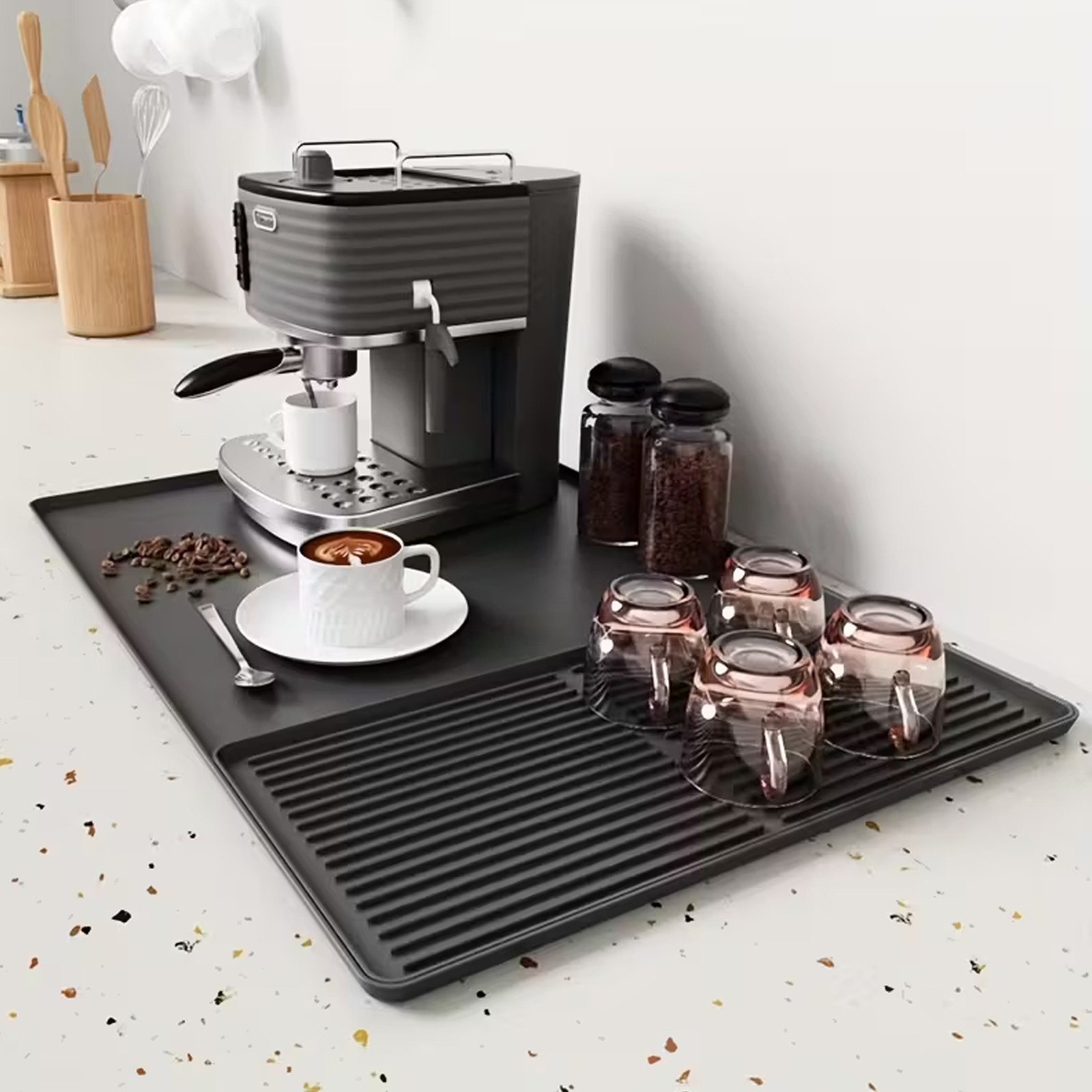 Silicone Counter Protector Mat for Coffee Machine 24x16 Raised Edges Anti-Slip Silicone Counter Protector Mat for Coffee Machine 24x16 Raised Edges Anti-Slip