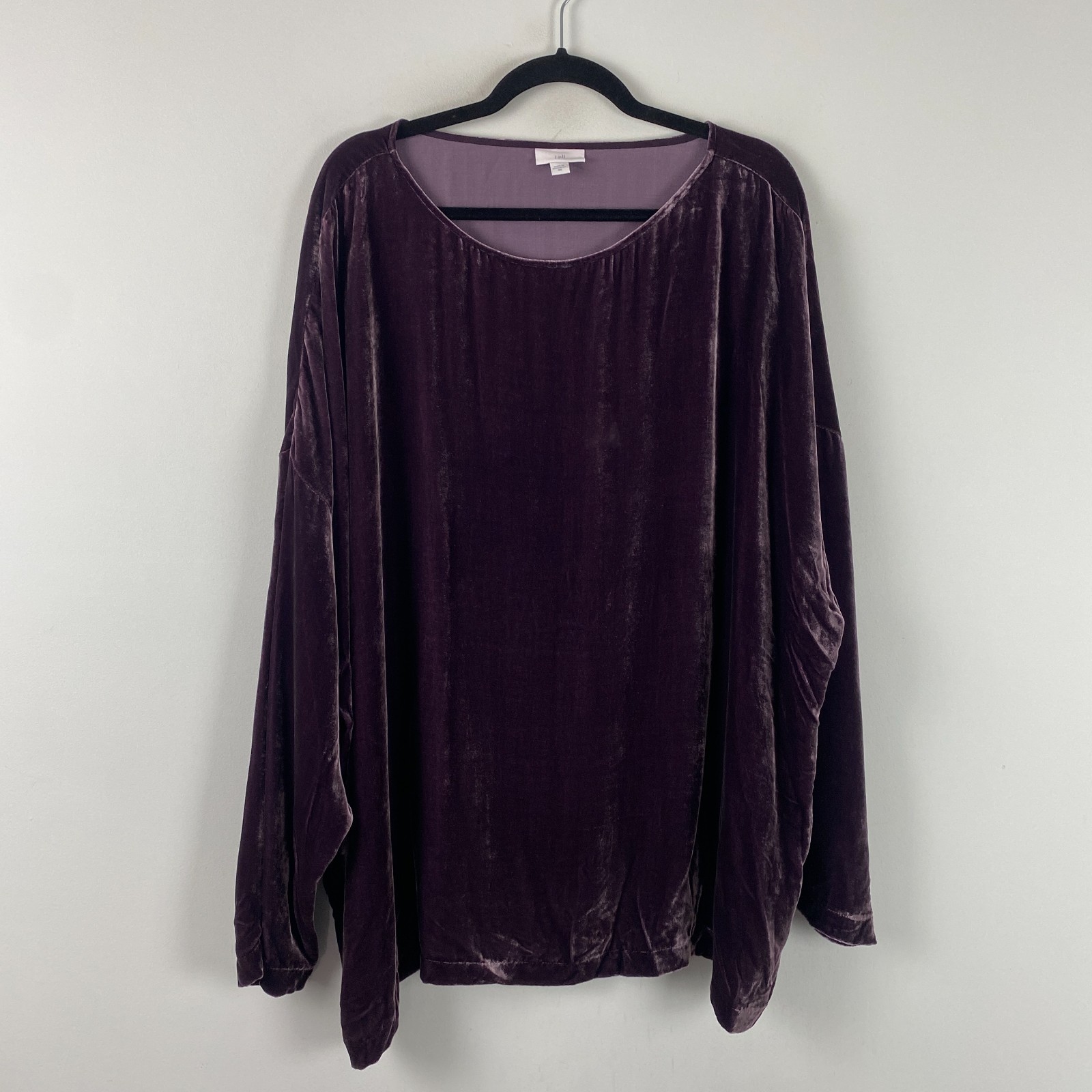 J Jill Velvet Blouse Size 4X Purple Rayon Silk Relaxed Fit Long Sleeve