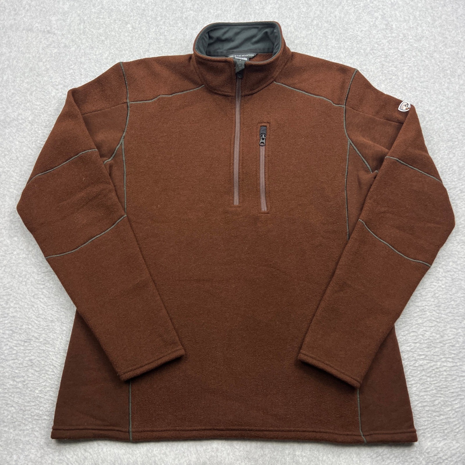 KUHL Interceptr 1/4 Zip Pullover Mens Large Brown Fleece Hybrid Pocket Sweater