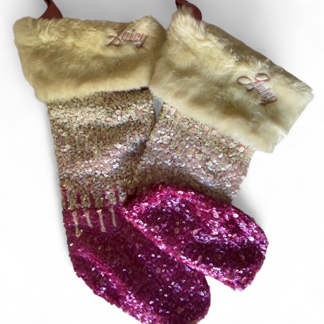 2 vintage early 00s Juicy Couture Y2K pink sequin Christmas stockings with gradi 2 vintage early 00s Juicy Couture Y2K pink sequin Christmas stockings with gradi