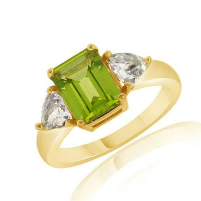 1.80 Ct Green Peridot & Diamond 14k Yellow Gold Plated Solitaire W/Accents Ring