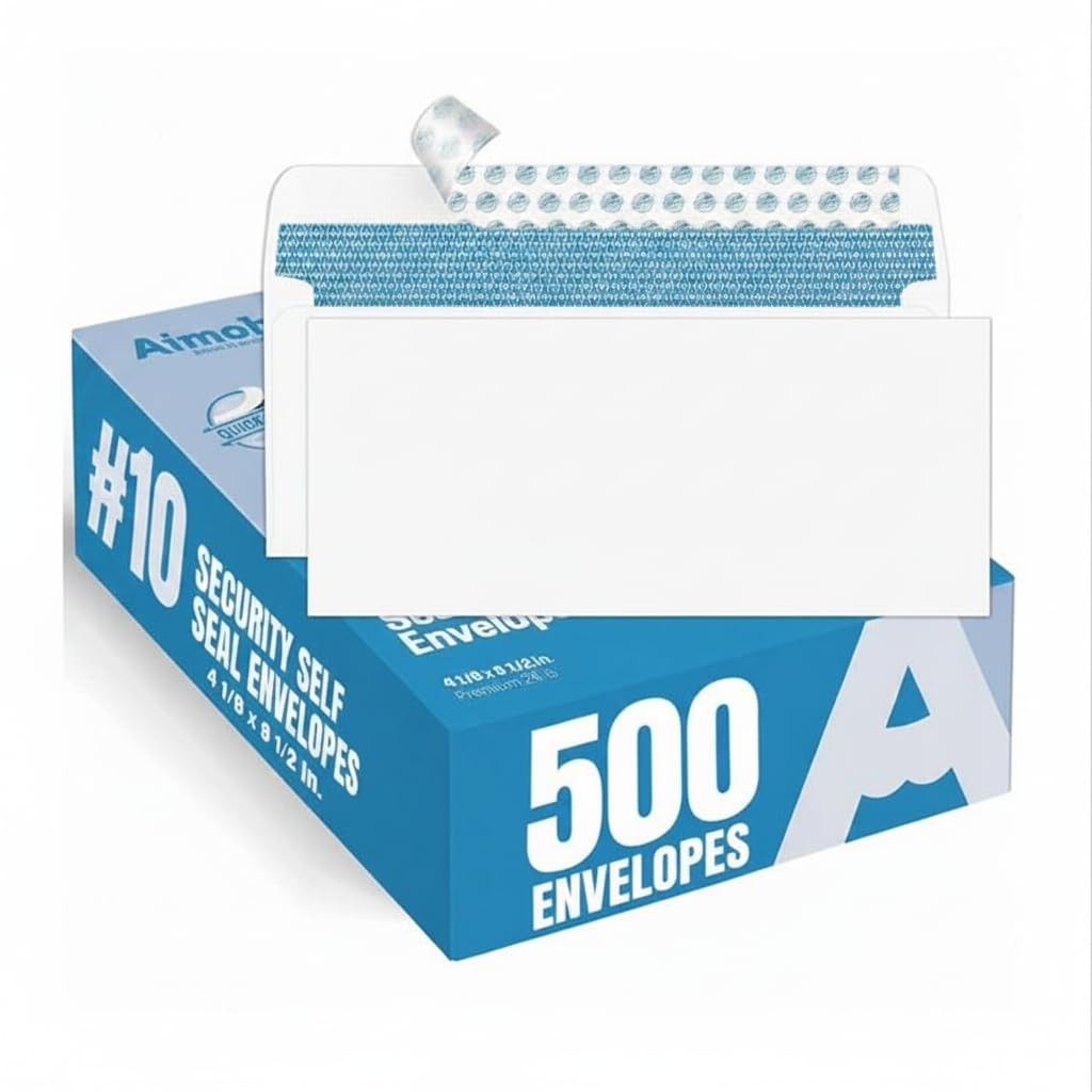 Aimoh 500#10 Security Self Seal Envelopes, Windowless, Security Tint Pattern