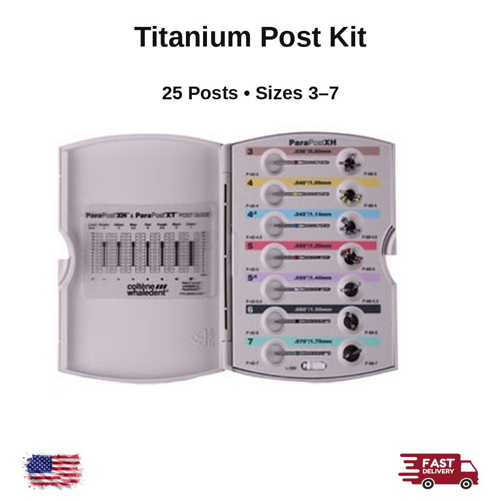 Titanium Post Introductory Kit 25 Assorted Sizes w/ Drills Hand Driver Dental Titanium Post Introductory Kit 25 Assorted Sizes w/ Drills Hand Driver Dental