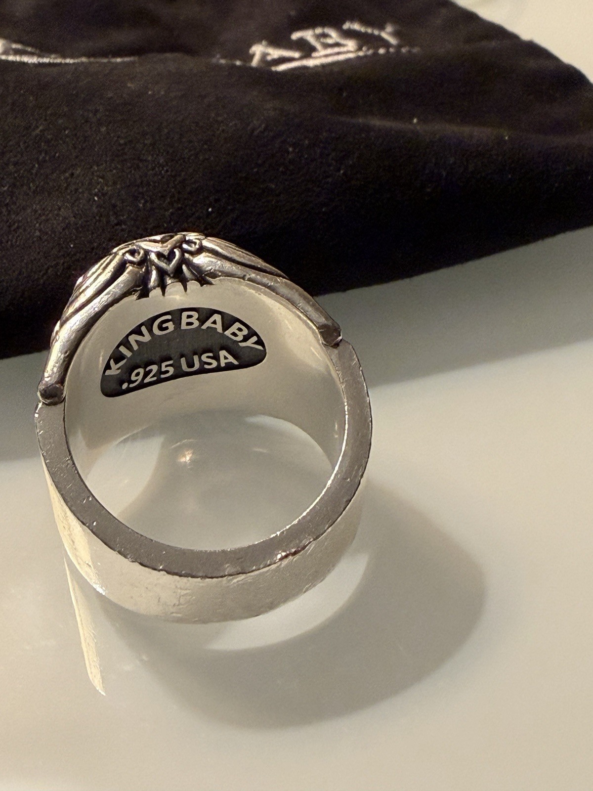 King Baby 925 Sterling Silver Sculpted Ornate Face Signet Ring, Signed