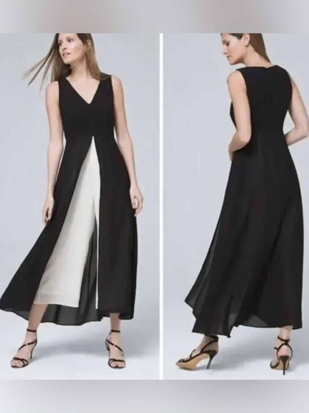 NWT White House Black Market Sleeveless Overlay Jumpsuit in Black and Ecru 4 NWT White House Black Market Sleeveless Overlay Jumpsuit in Black and Ecru 4