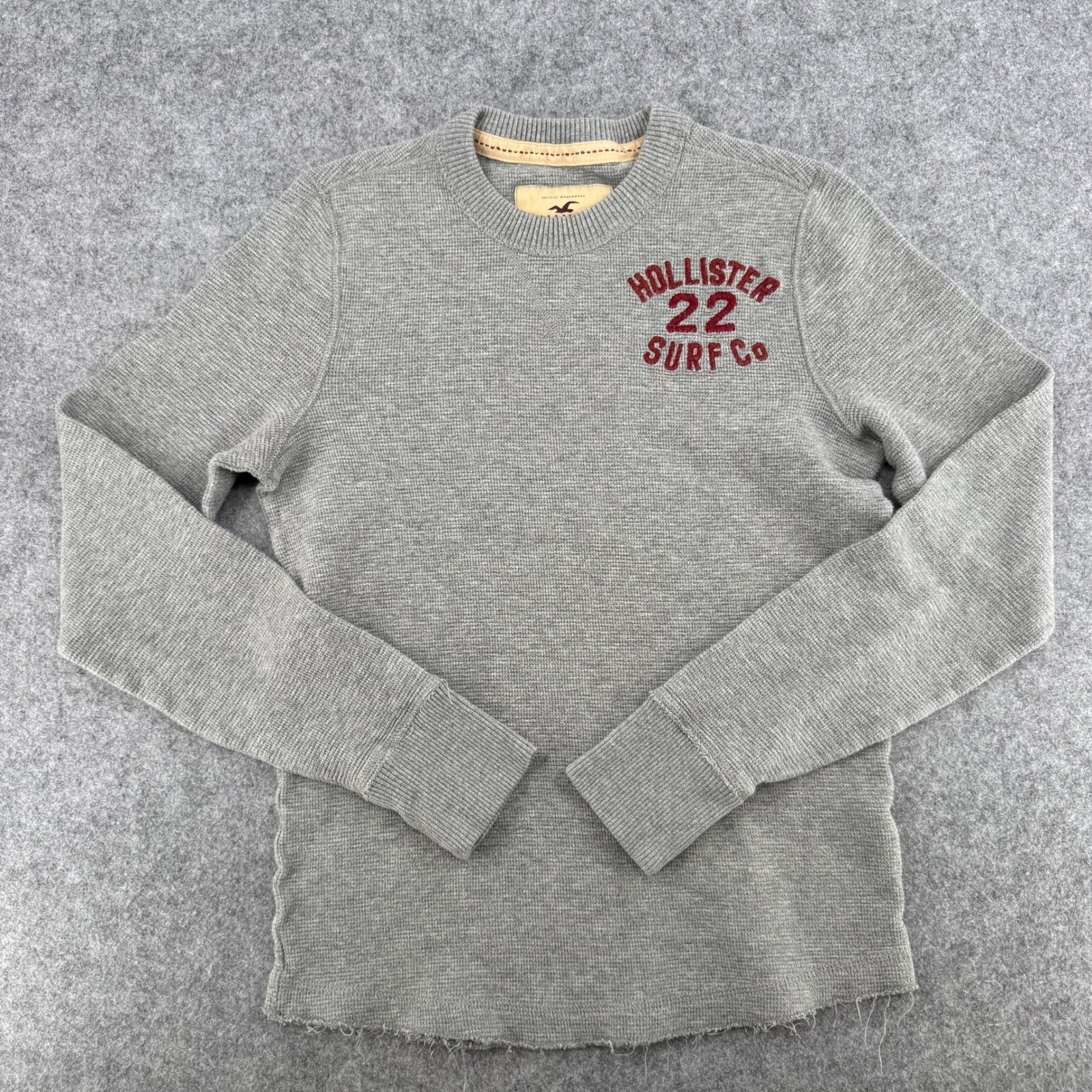 Y2K Hollister Shirt Mens Small Waffle Knit Gray Surf Co Embroidered EUC