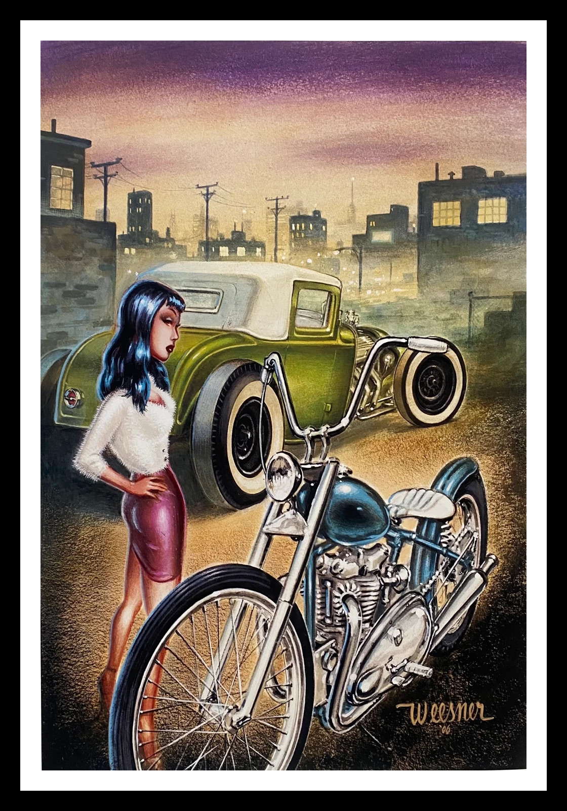 Out of Print Signed Keith WEESNER poster Indigo Bandit Motorcycle Classic Art