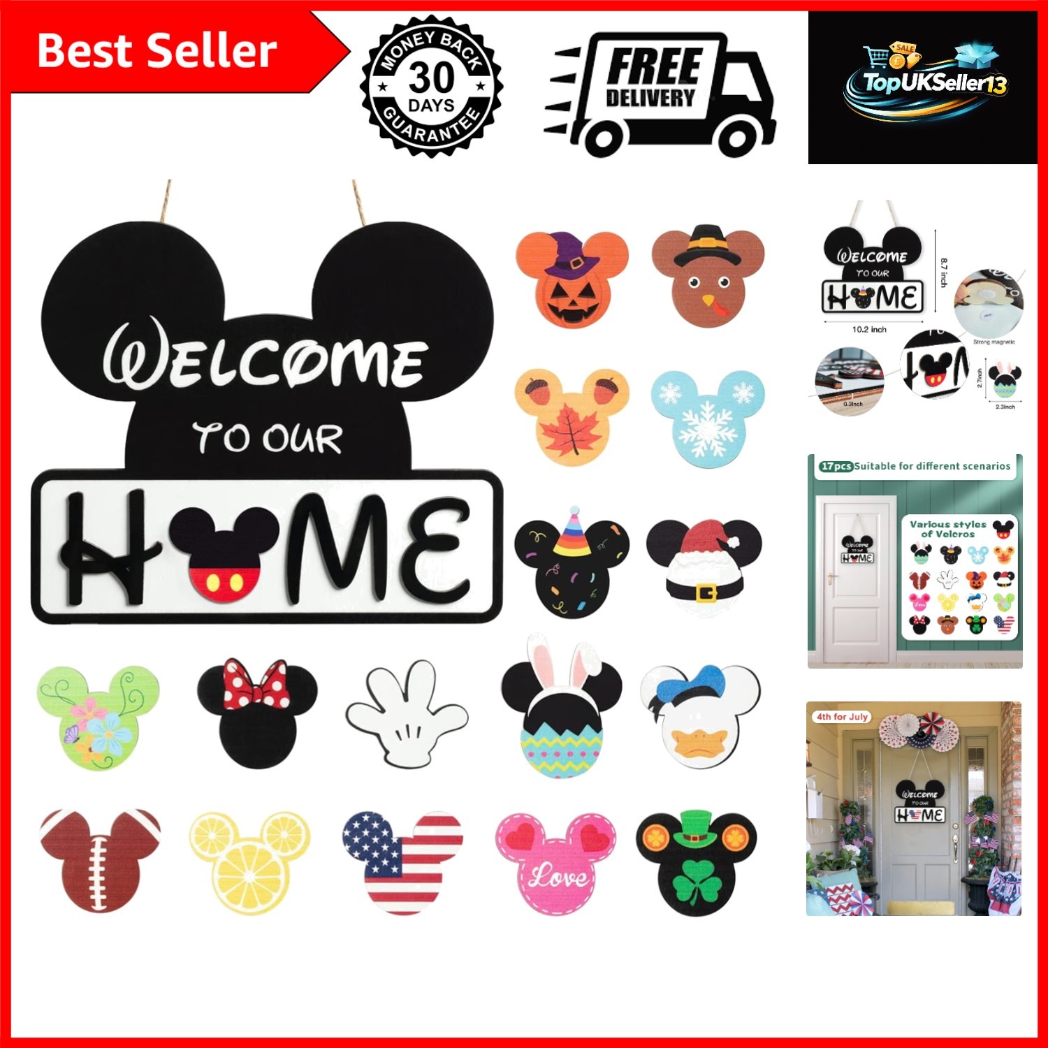 Cute Mouse Interchangeable Seasonal Welcome Door Sign Cute Mouse Interchangeable Seasonal Welcome Door Sign