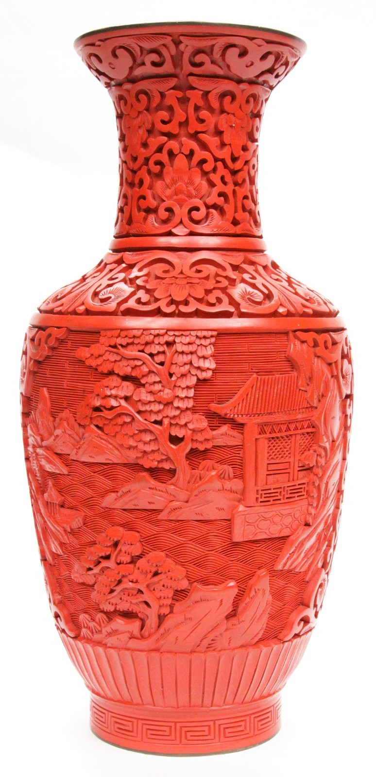 Vintage Chinese Republic Period Cinnabar Fine Hand Carved Lacquer Vase Enamel Vintage Chinese Republic Period Cinnabar Fine Hand Carved Lacquer Vase Enamel