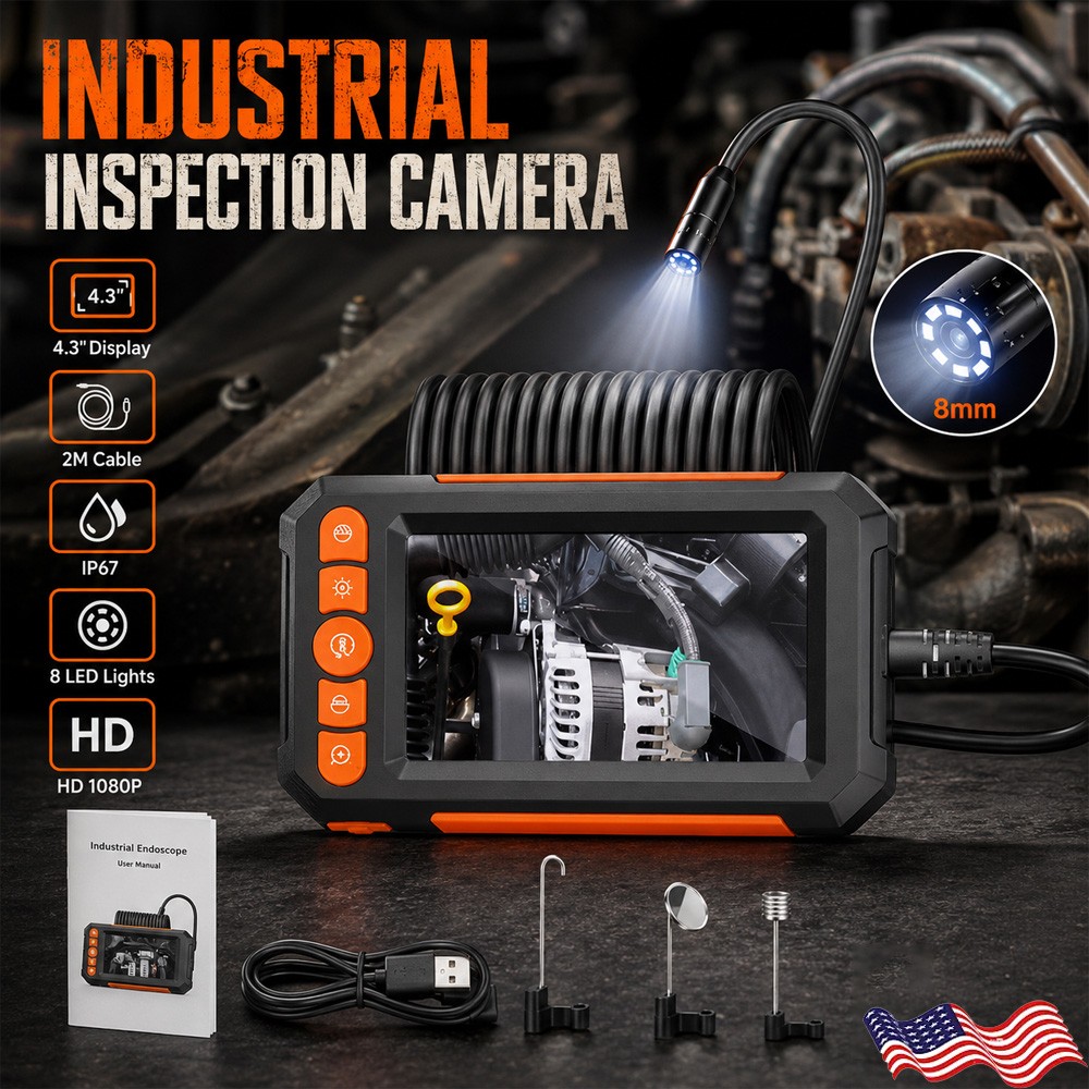 Handheld Industrial Endoscope 1080P LED Borescope 8mm Inspection Snake Camera