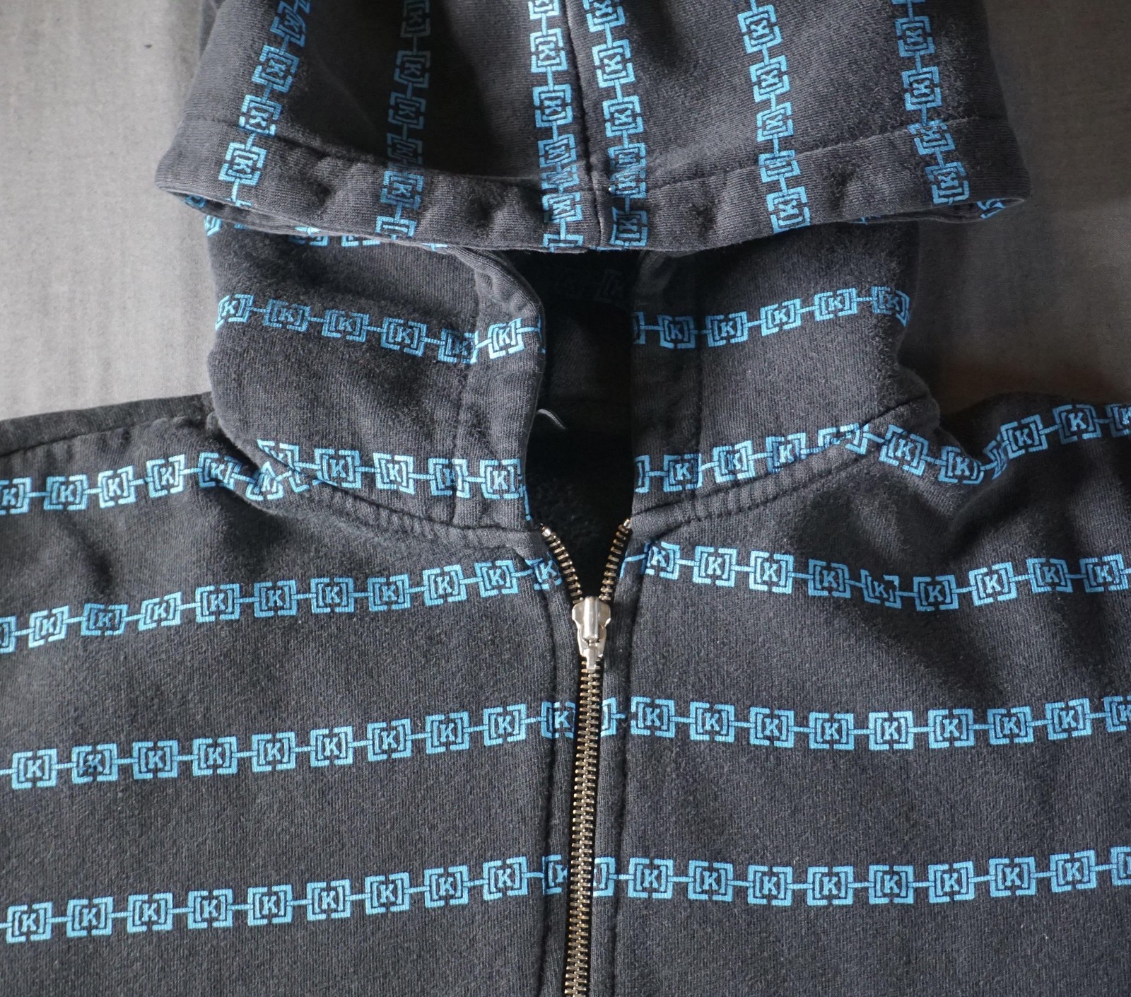 KR3W Hoodie Womens Large Black Full Zip All Over Chain Graphic Skateboarding